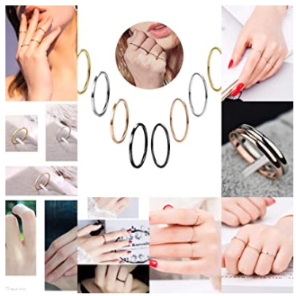 Women's NWT 8pcs Multi-Color Thin Stackable Rings - Picture 3 of 3